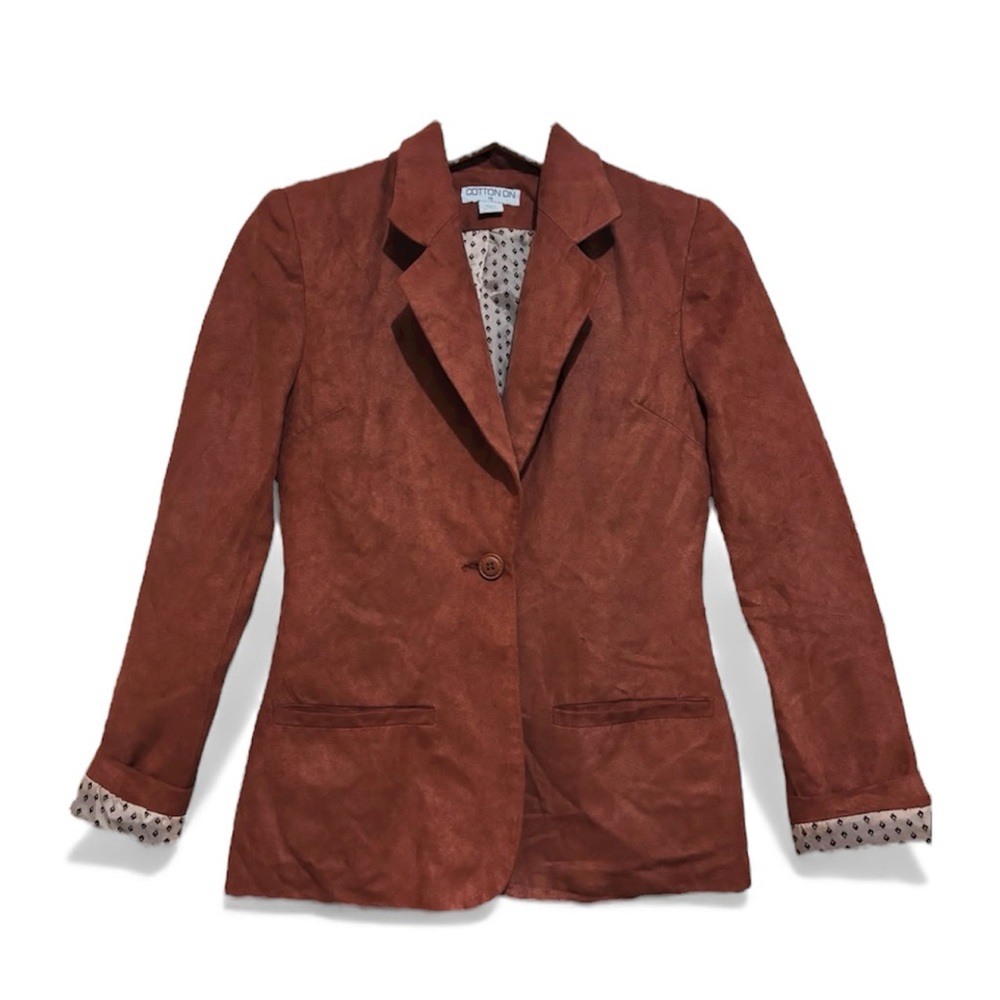 Cotton On Women's  Brown Faux Suede Blazer Single-button size XS